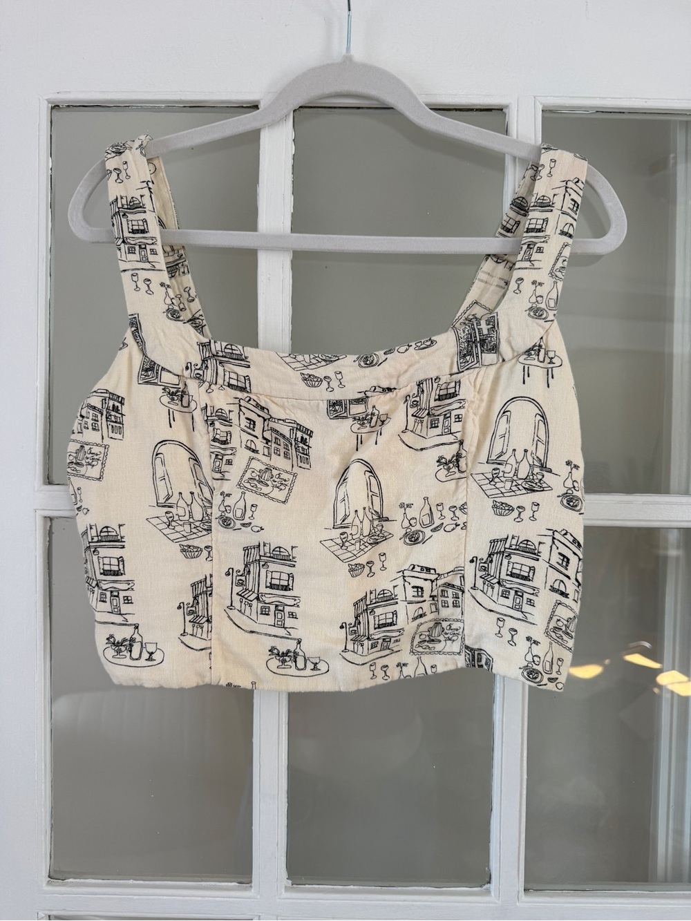 Abercrombie and Fitch Cream Printed Square-Neck Crop Tank Top